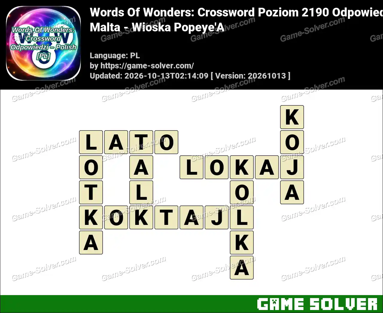 Words Of Wonders: Crossword Poziom 2190 Odpowiedzi – Malta – Wioska Popeye’A